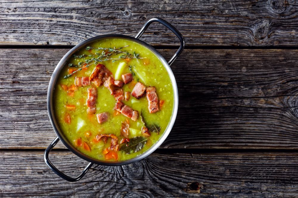 Soup in crcokpot topped with bacon