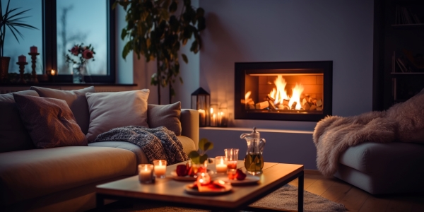 Lounge decorated with candles and blankets