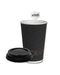  12 oz Black Ripple Cups with Black Sipper Lids