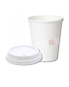 12 oz White Single Wall Coffee Cups with White Sipper Lids