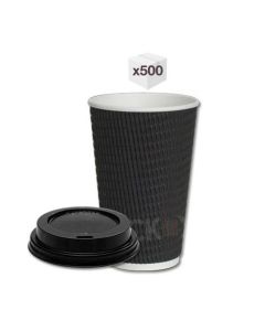 16 oz Black Ripple Cups with Black Sipper Lids