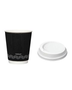 8oz Compostable Black Ripple Cups & Lids