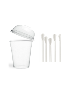 10 oz Clear PET Smoothie Cup with Domed Lid & Straws