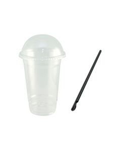 16 oz Clear PET Smoothie Cups with Domed Lid and Paper Straw-1000